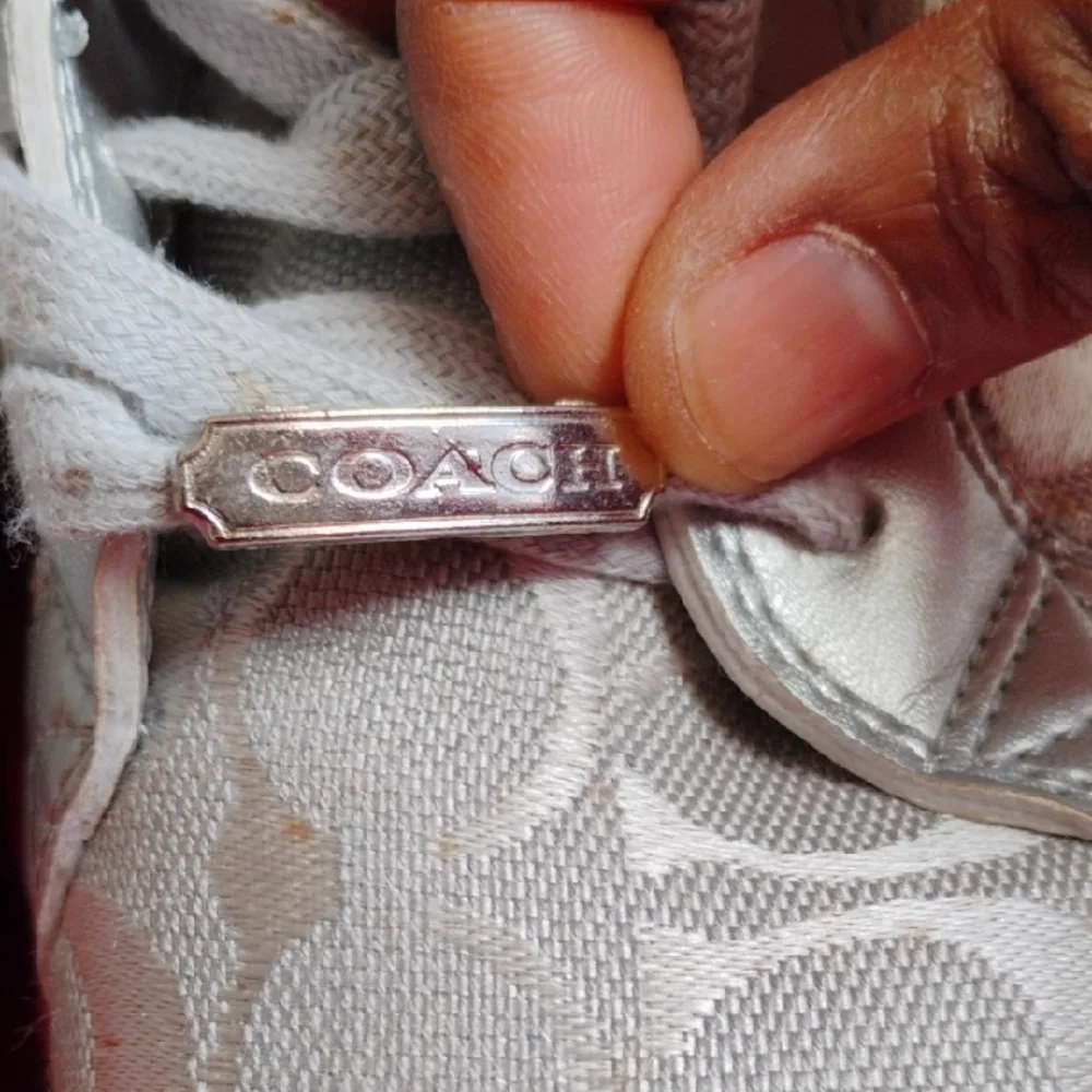Coach Silver and White Patterned Sneakers, Casual, Size 7.5